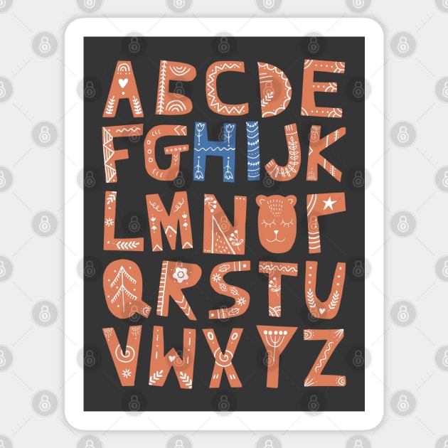Alphabet says "Hi" (orange and blue) Sticker by Ofeefee